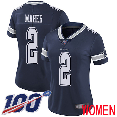 Women Dallas Cowboys Limited Navy Blue Brett Maher Home 2 100th Season Vapor Untouchable NFL Jersey